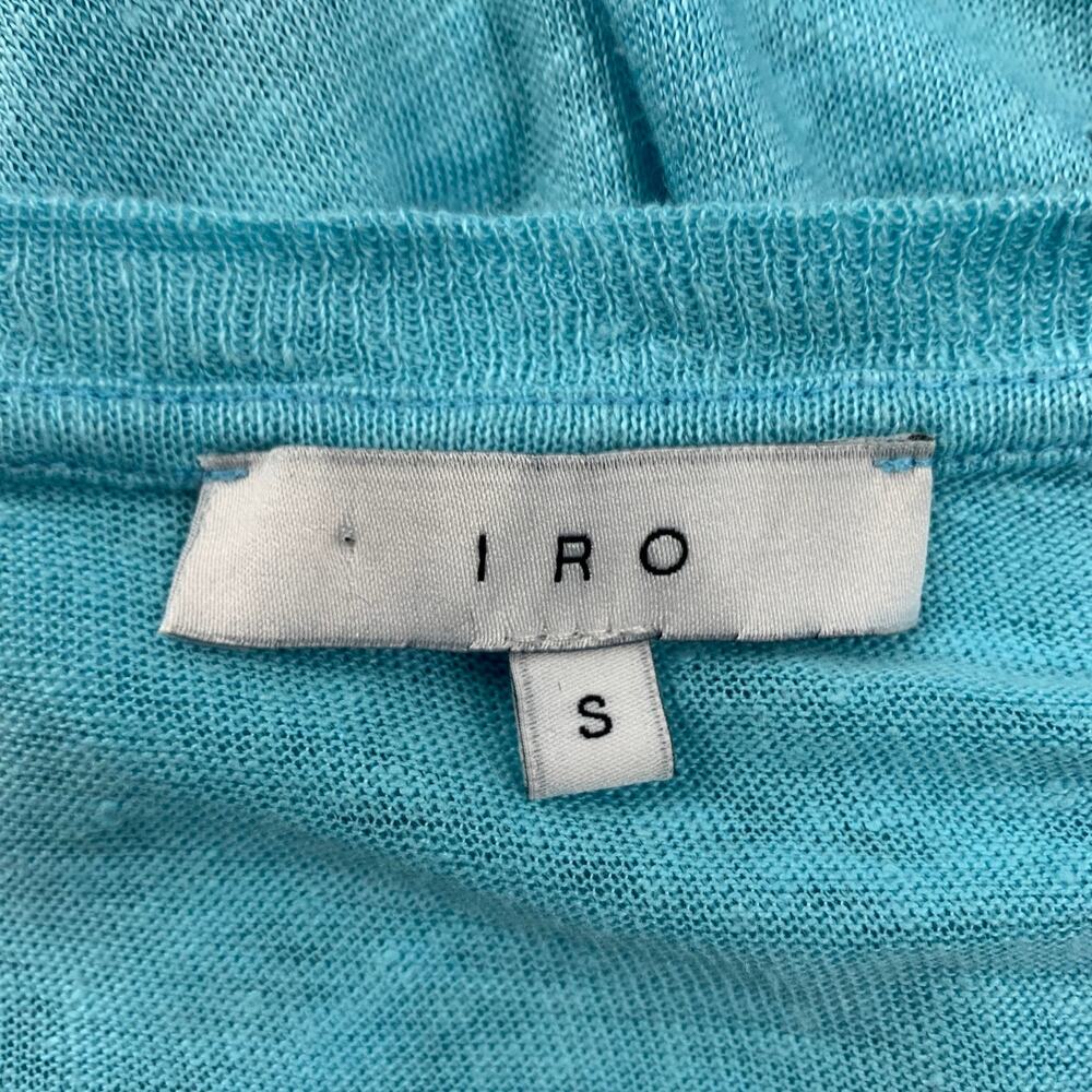 IRO Size S Clay Blue Aqua Distressed Linen Crew Neck T-shirt - Picture 4 of 5
